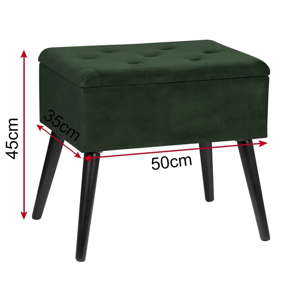 Wood Legs Dark Green Velvet Dressing Table Stool