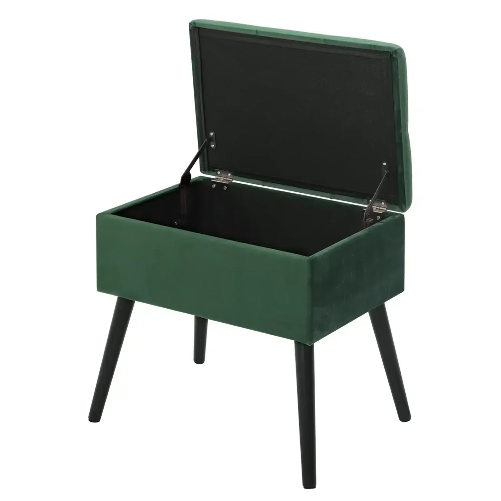 Wood Legs Dark Green Velvet Dressing Table Stool2